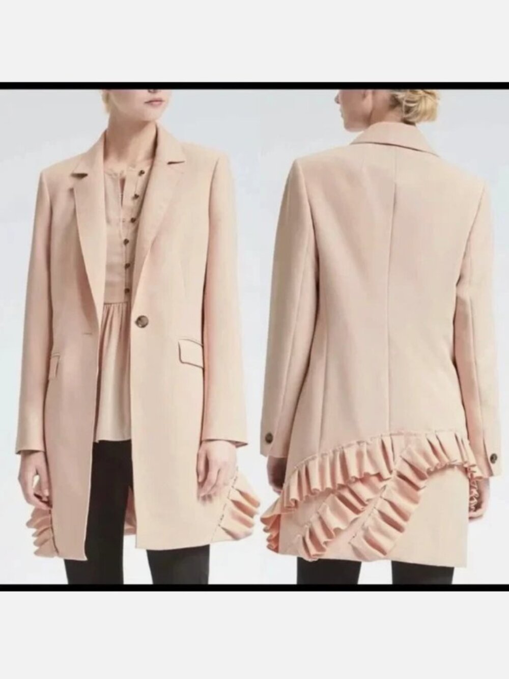 NWT Olivia Palermo x Banana Republic Women's Ruffle Accent Coat S - Picture 8 of 10